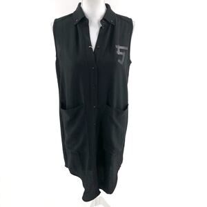 YOOX 5Preview Black Crepe Logo Urban Bike Moto Shirtdress Dress Size XS